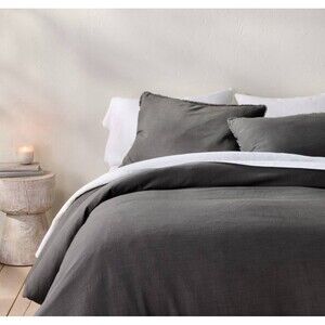 NEW Casaluna King Heavyweight Linen Blend Duvet Cover & Sham Set – Dark Gray